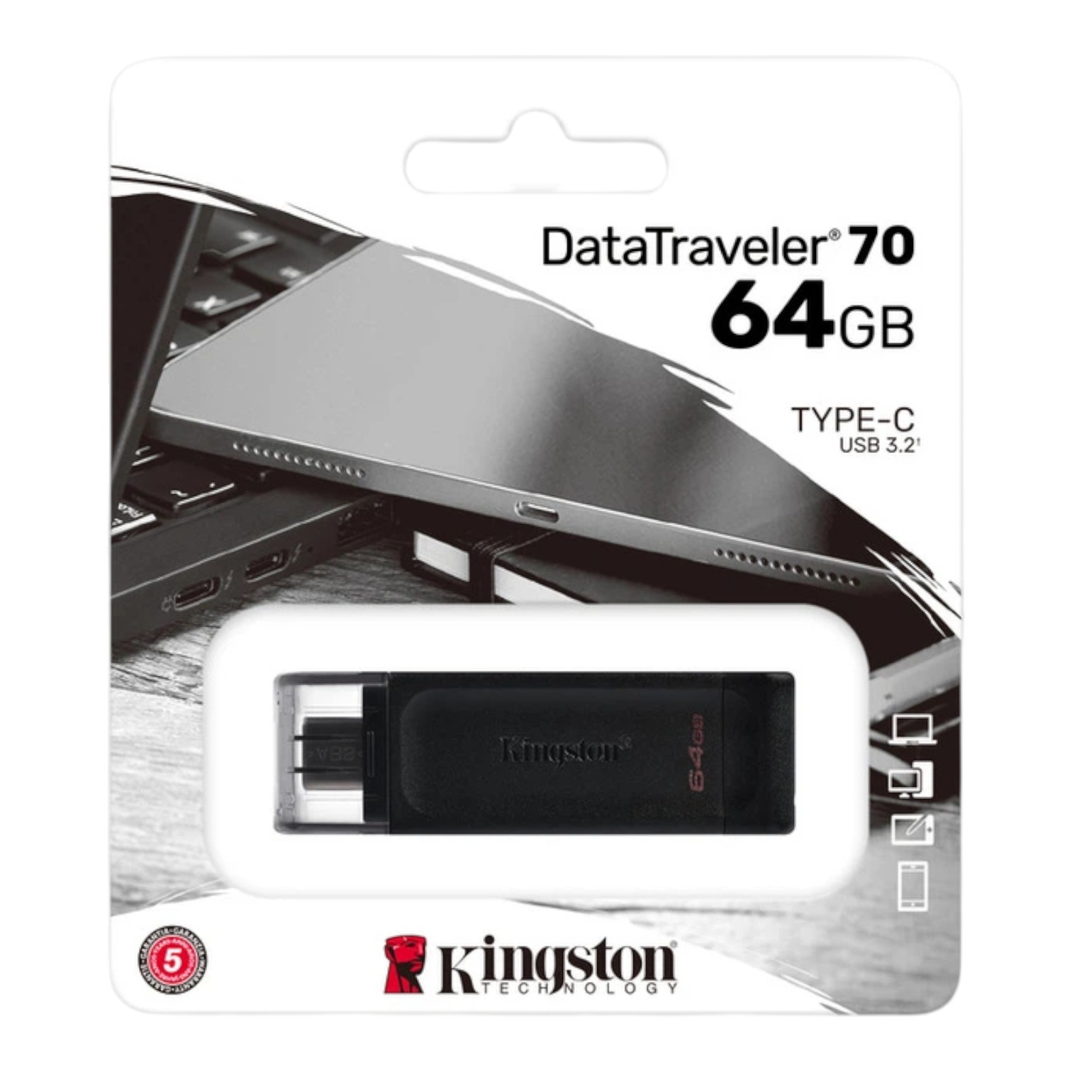 Флеш-пам'ять USB 64GB USB Type-C Kingston DataTraveler 70 Black (DT70/64GB) NEW 00-00009285